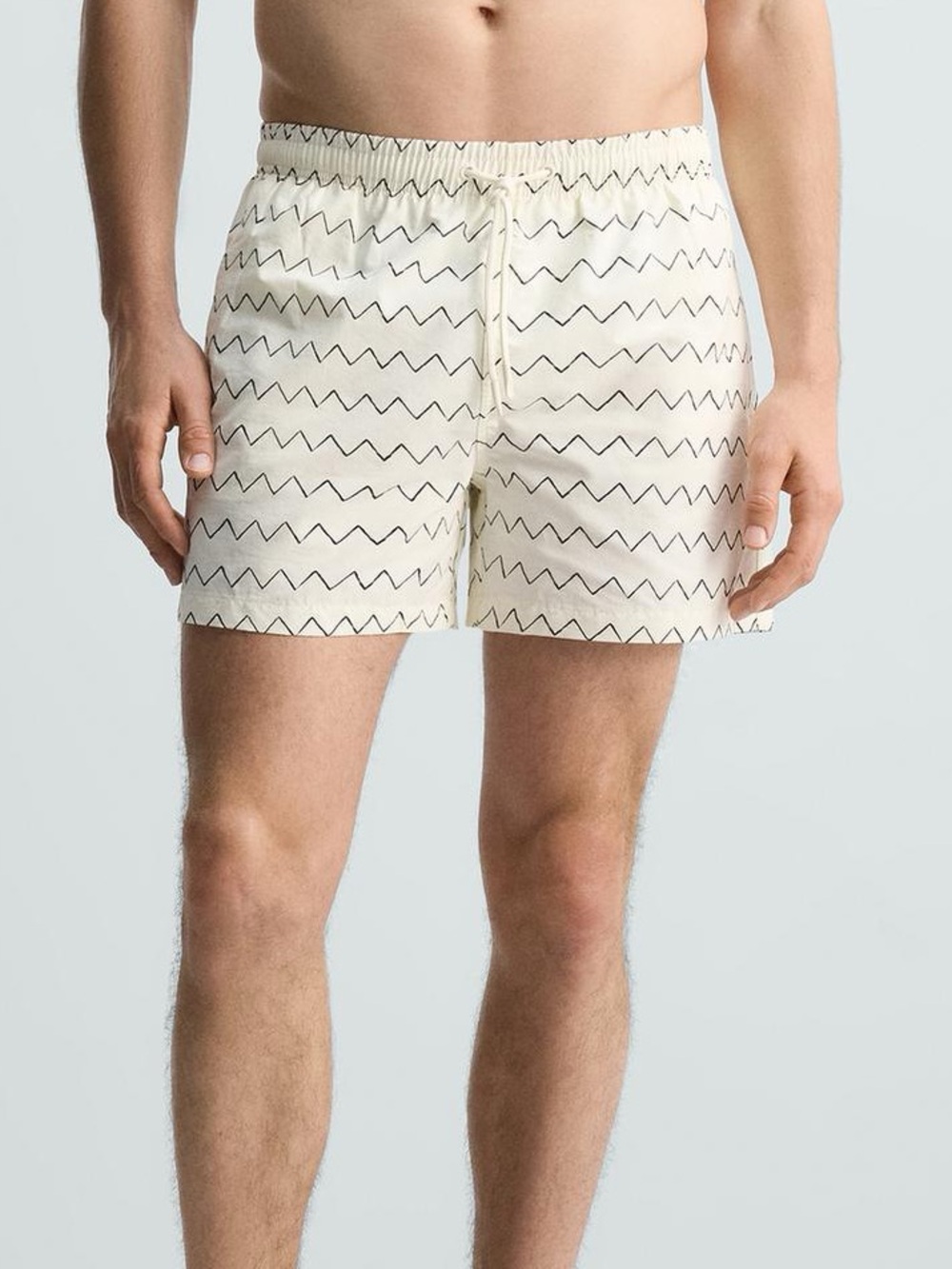 NWT Zara Men Geometric Zig Zag Swim Trunks Ecru Cream - Sold Out